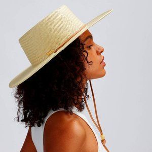 Gigi Pip Aiden Basin + Range UPF 50 Straw Sun Hat Size 57-S/M Leather Chin Cord